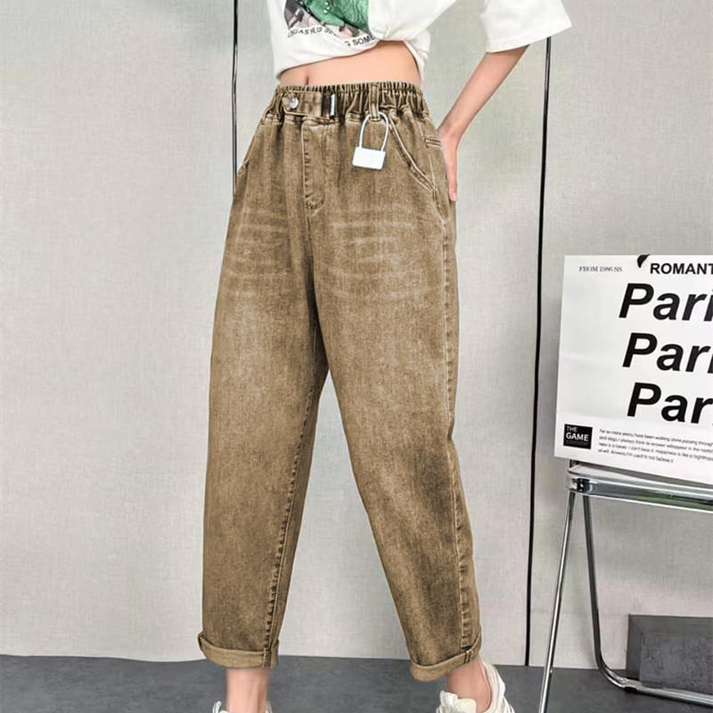 牛仔褲男女款高腰大碼鬆緊腰哈倫褲 牛仔褲男女款高腰大碼鬆緊腰哈倫褲